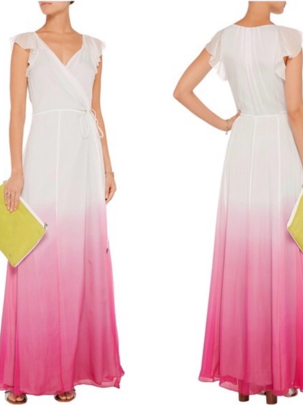 DIANE VON FURSTENBERG Delacey Ombre Wrap Maxi Dress in White/Gray to Pink